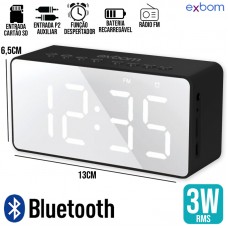 Caixa de Som Bluetooth Relógio Despertador CS-MT6BT Exbom - Preta
